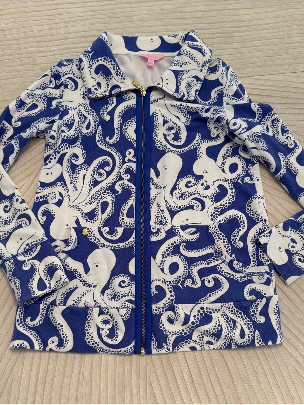 Lilly Pulitzer Blue and White Octopus Womens Zip Jacket